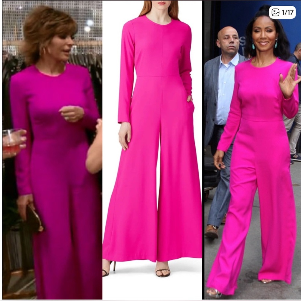 Adam Lippes Hot Pink Long-Sleeve Wide-Leg Jumpsuit - Picture 1 of 16